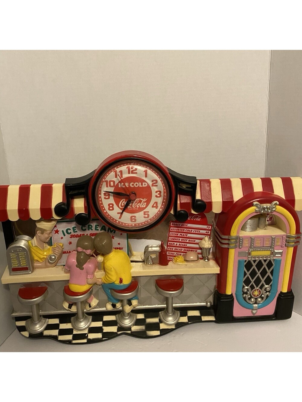 1993 3D Coca Cola Ice Cream Shop Soda Fountain Jukebox Diner Wall Clock 21x13